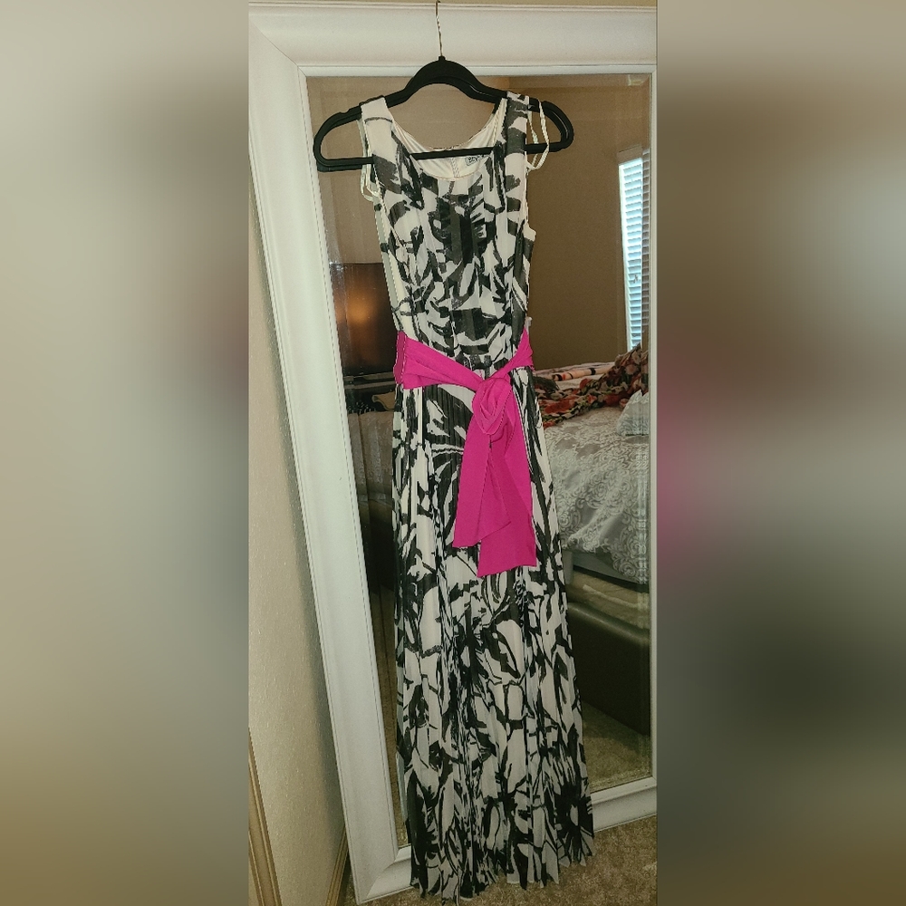 Eliza J Floral Dress with Hot Pink Sash